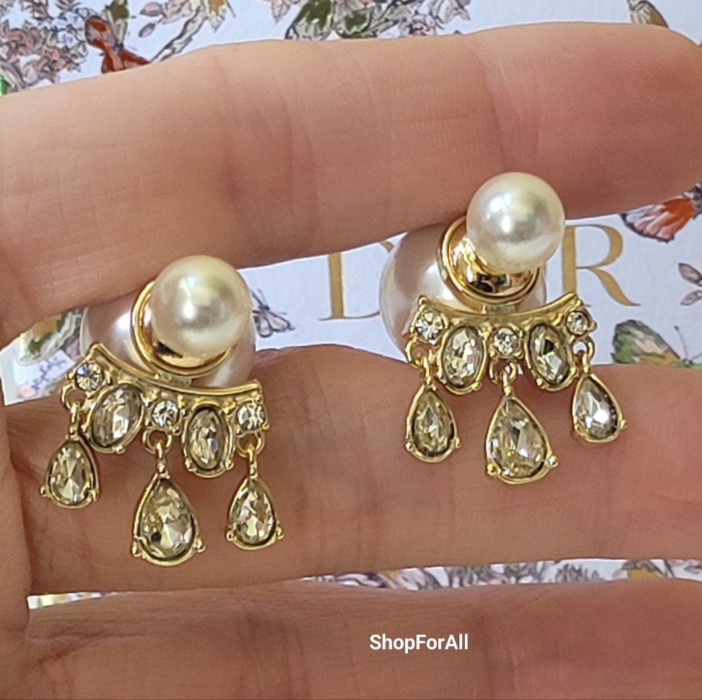 Dior Gold and White Logo Earrings - Picture 11 of 15